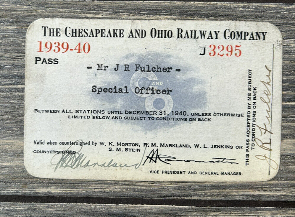 Vtg The Chesapeake & Ohio Railway Company 1939-40 Pass Special Officer Employee