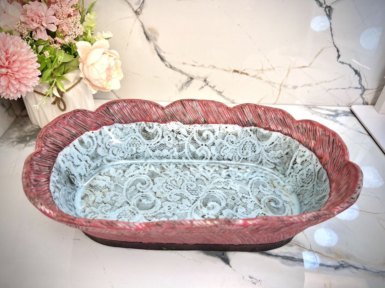Mother’s Day Gift for Mom Vintage 80 MCM Handmade Ceramic Vanity Tray Home Decor