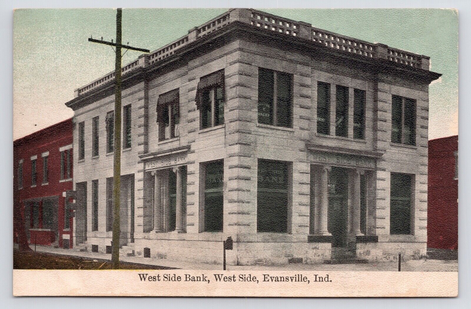 c1907~Evansville Indiana~West Side Bank Building~Dentist Office~Antique Postcard