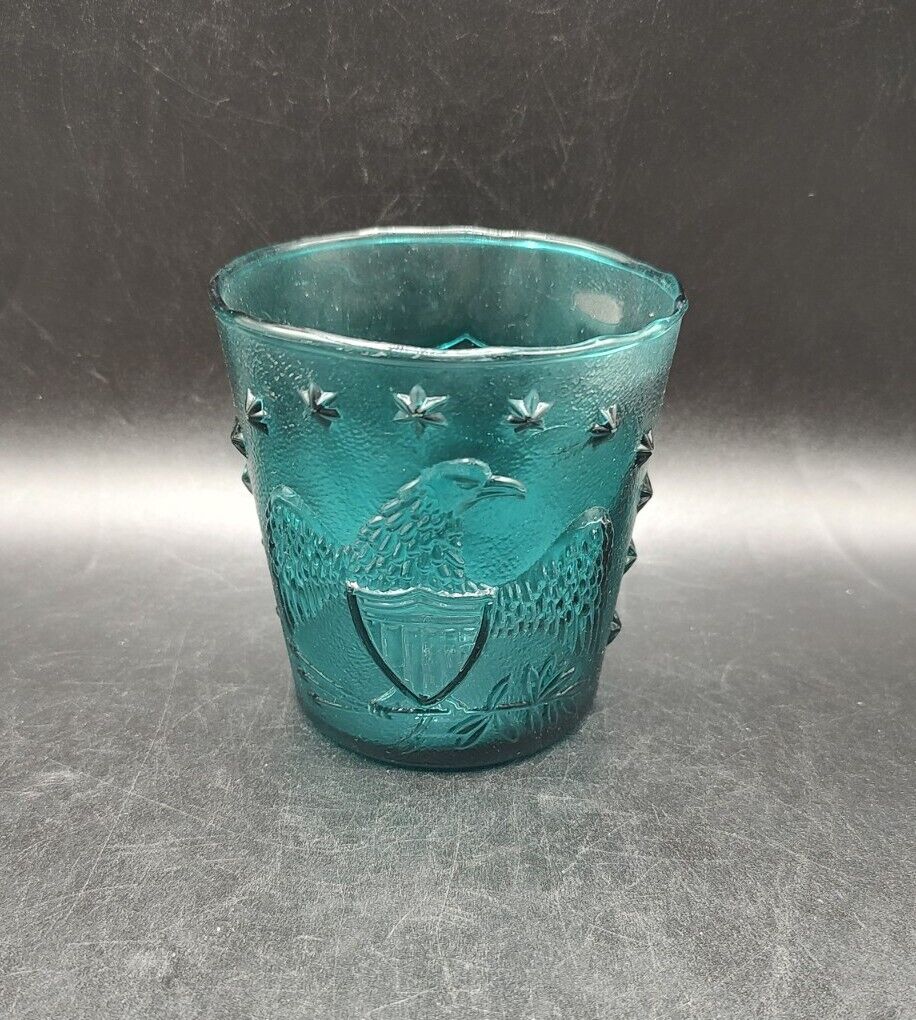 Vtg Indiana Blue Glass With Eagle, 13 Stars And Shield Glass