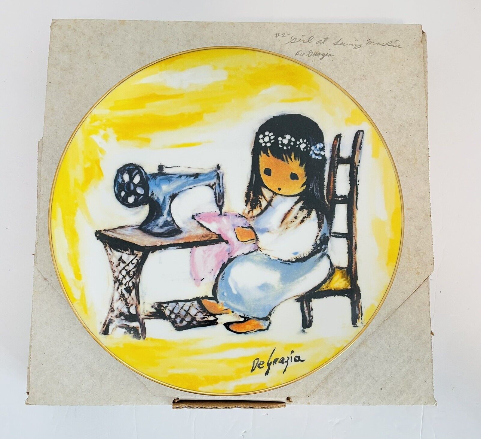 DeGrazia Collector\'s Plate 1986, Girl With Sewing Machine De Grazia Wall Art