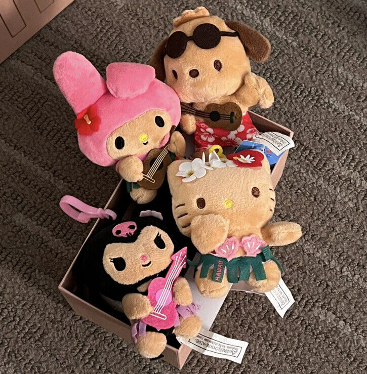 Sanrio Hawaii Tan Stuffed Toy Keyring 4pcs In Set New Tag Hello Kitty My Melody