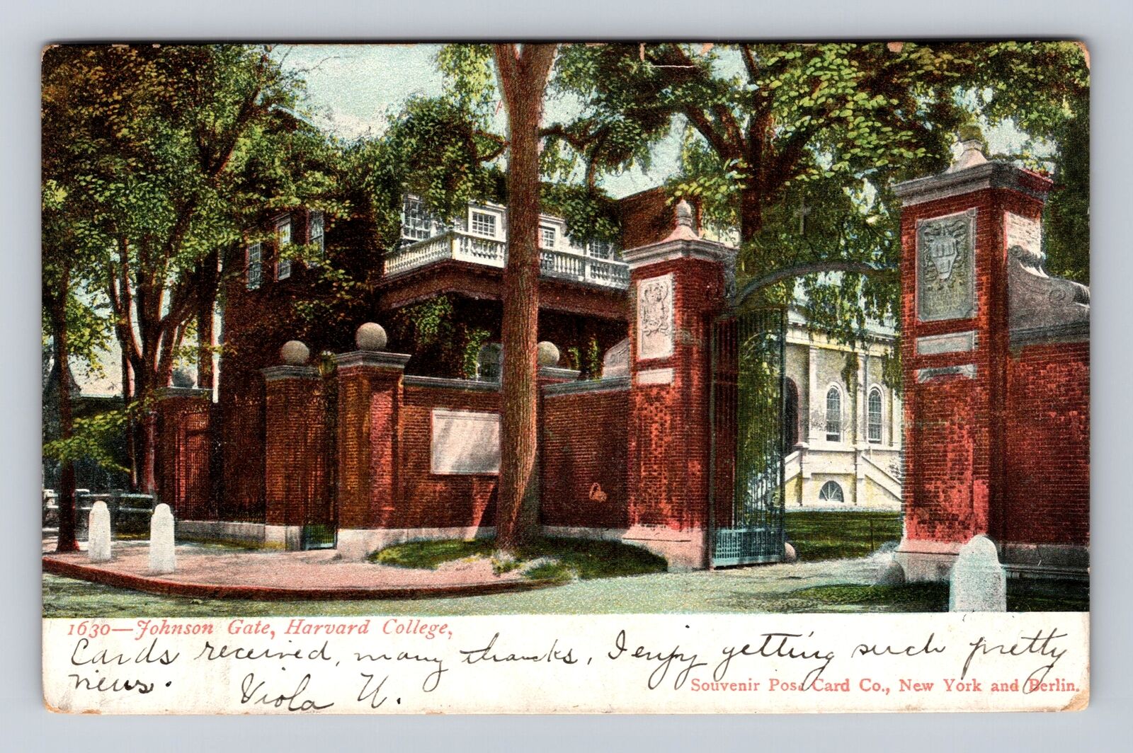 Cambridge MA-Massachusetts, Harvard College, Johnson Gate Vintage c1906 Postcard
