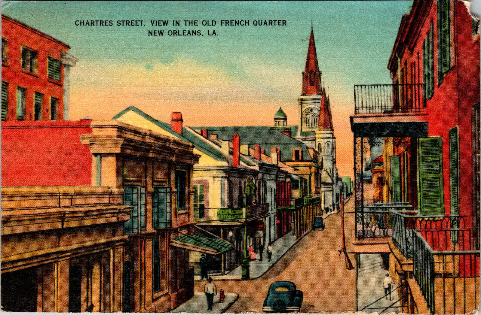 Postcard Chartres Street Old French Quarter New Orleans LA. Linen Card