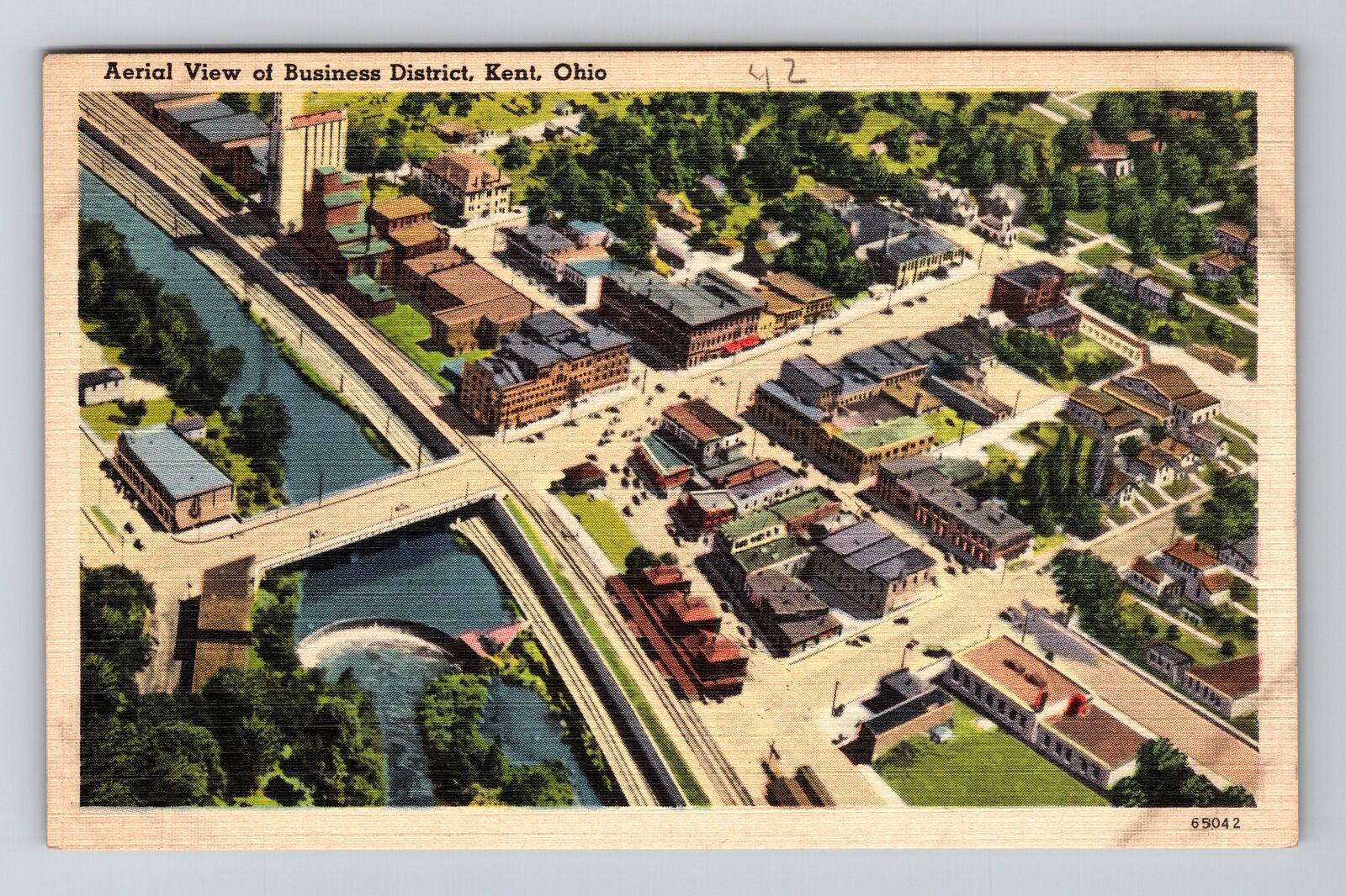 Kent OH-Ohio, Aerian View Business District, Vintage Postcard