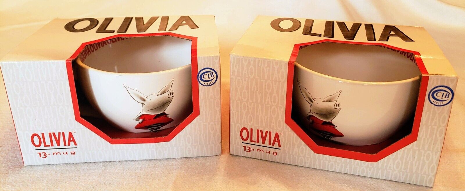 Olivia the Pig 2002 Collectable Tea Cups- 2 New in Original Boxes