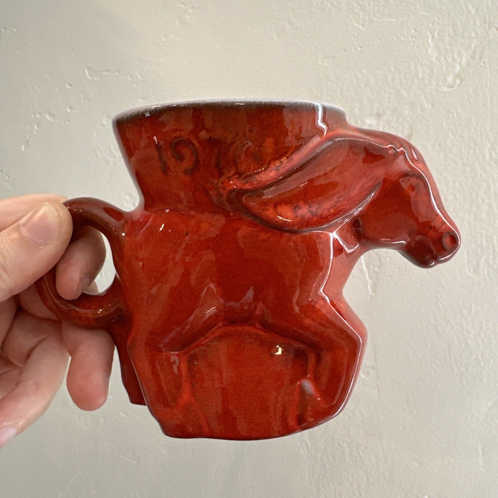 Vintage Francoma Pottery 1976 Democratic Donkey Mug Red
