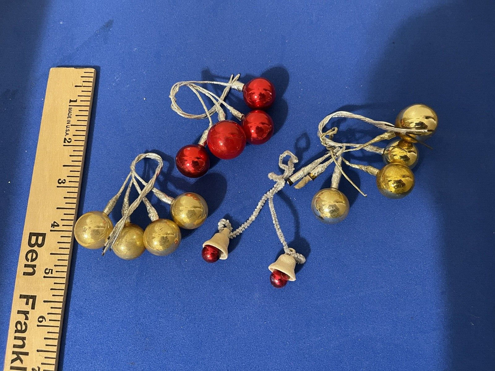 VTG Mercury Glass Christmas Ball Clusters HTF Mica Bells 14 ornaments Stem Wired