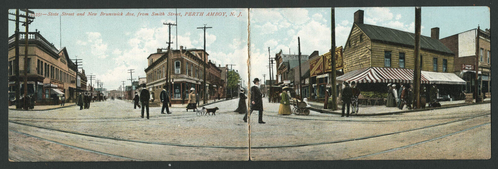 Perth Amboy NJ: c.1907 Panoramic Postcard STATE ST, NEW BRUNSWICK AVE FROM STATE