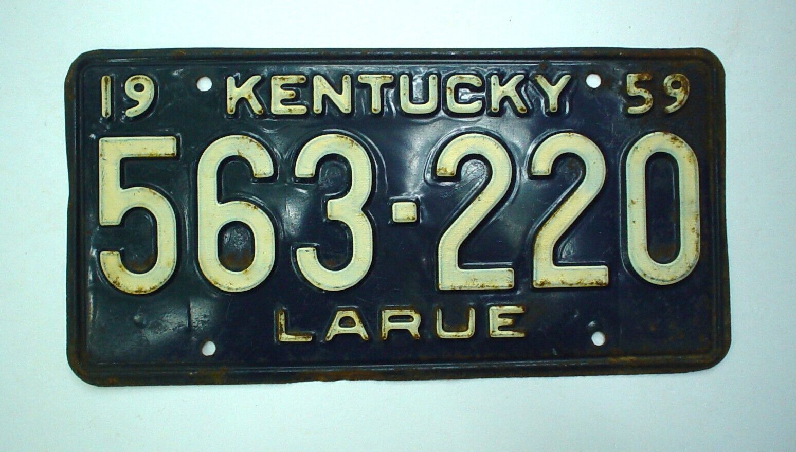 Old 1959 Kentucky License Plate 563-220 Embossed Vintage Larue County