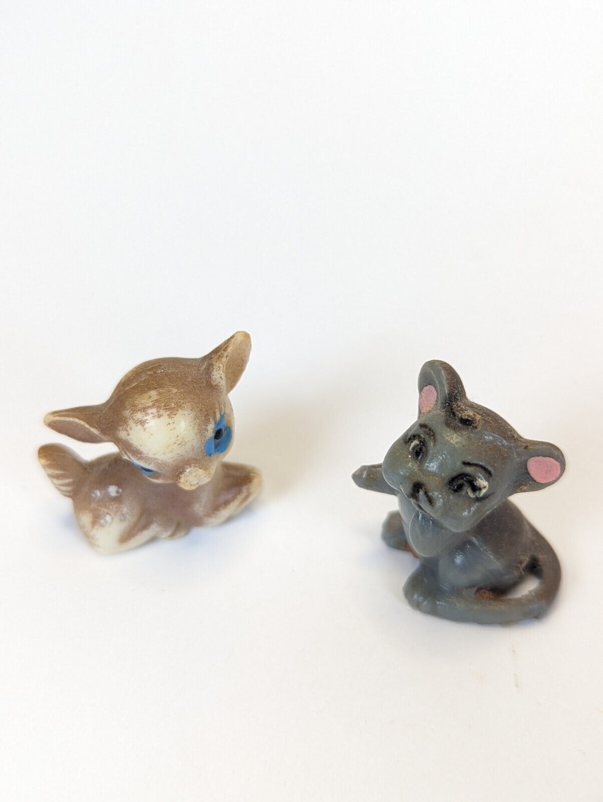 VTG Big Eye Deer Fawn & Gray Mouse Figurines Hard Plastic Miniatures 