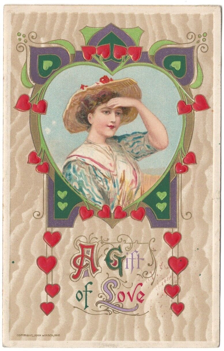 Winsch Scmucker 1911 Valentine\'s Day Postcard A Gift Of Love Embossed Antique