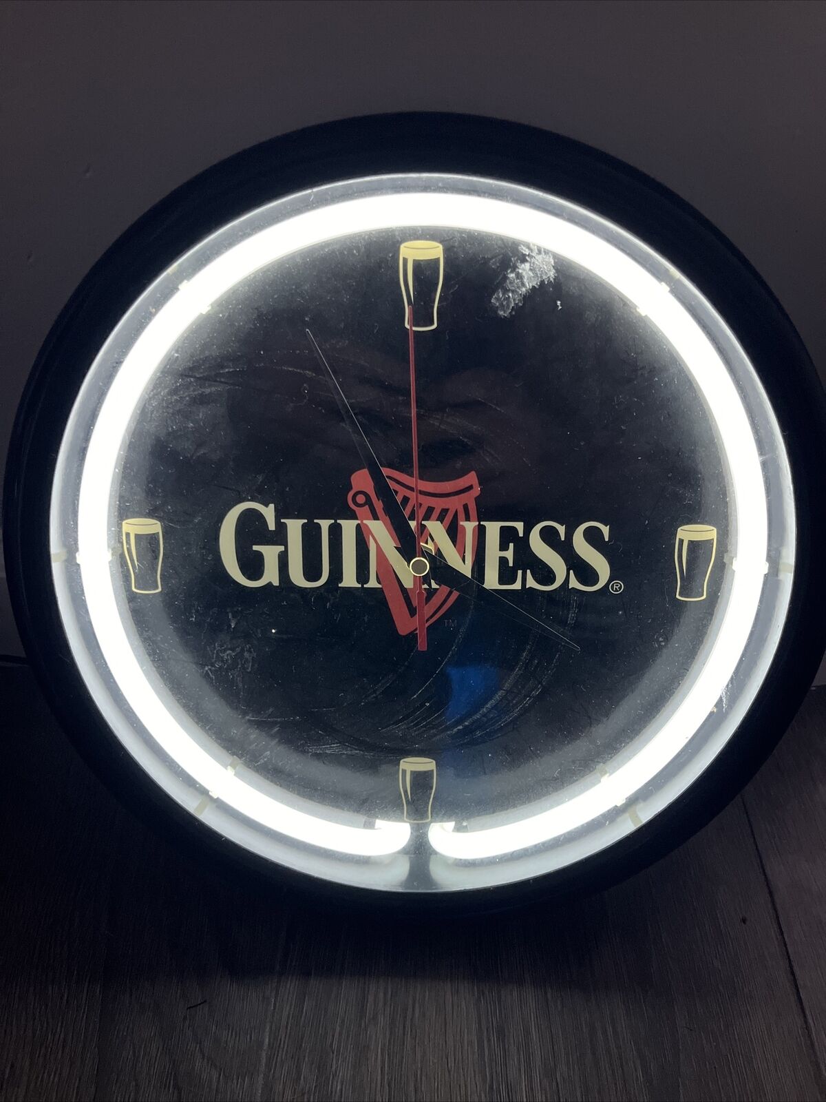 Guinness Beer White Neon Wall Clock Pub Bar Man Cave Decor Sign 11 1/2\