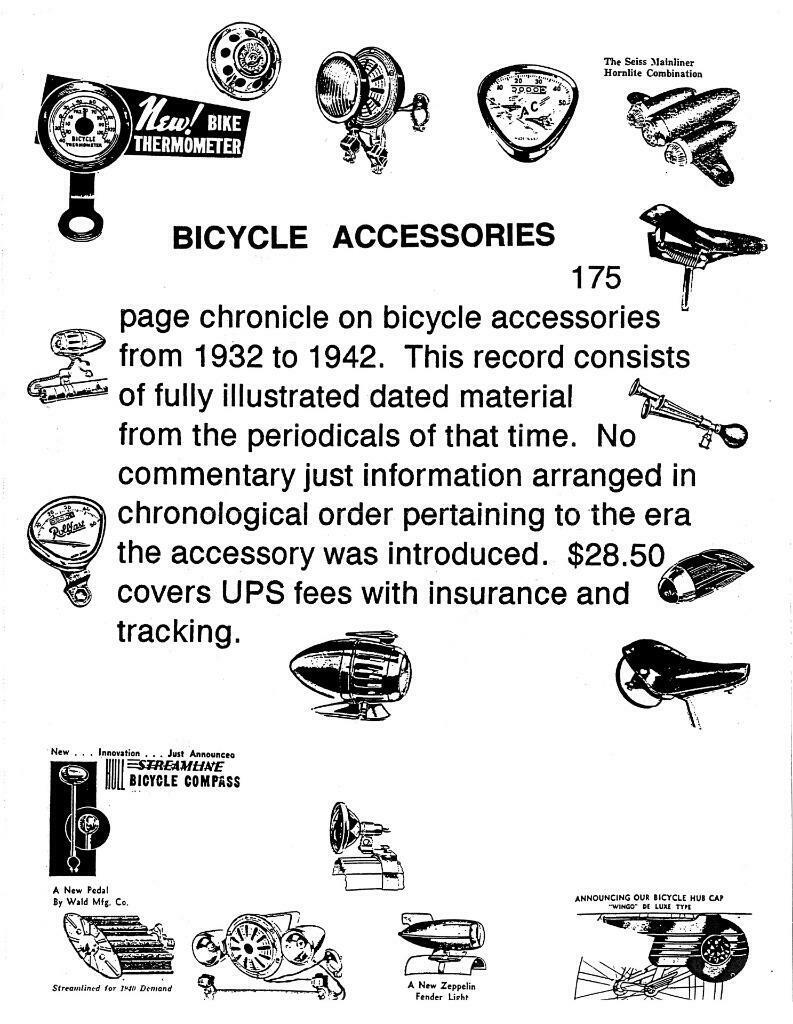 VINTAGE BICYCLE TRINKETS book of bicycle Parts and ACCESSORIES 1932 to 1942