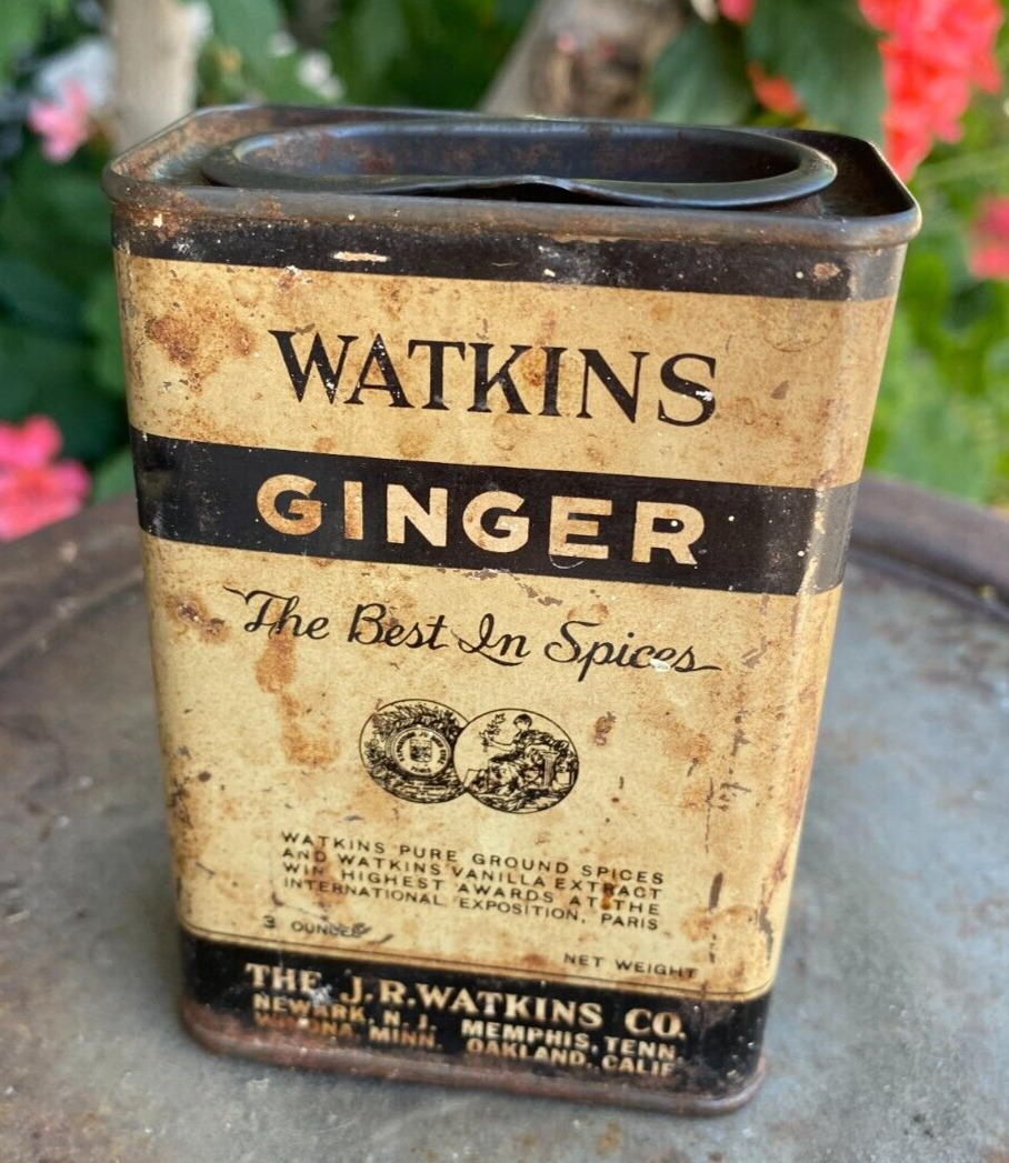 Vintage J.R. Watkins Spice Tin • 1/2 Full Ginger Can • USA