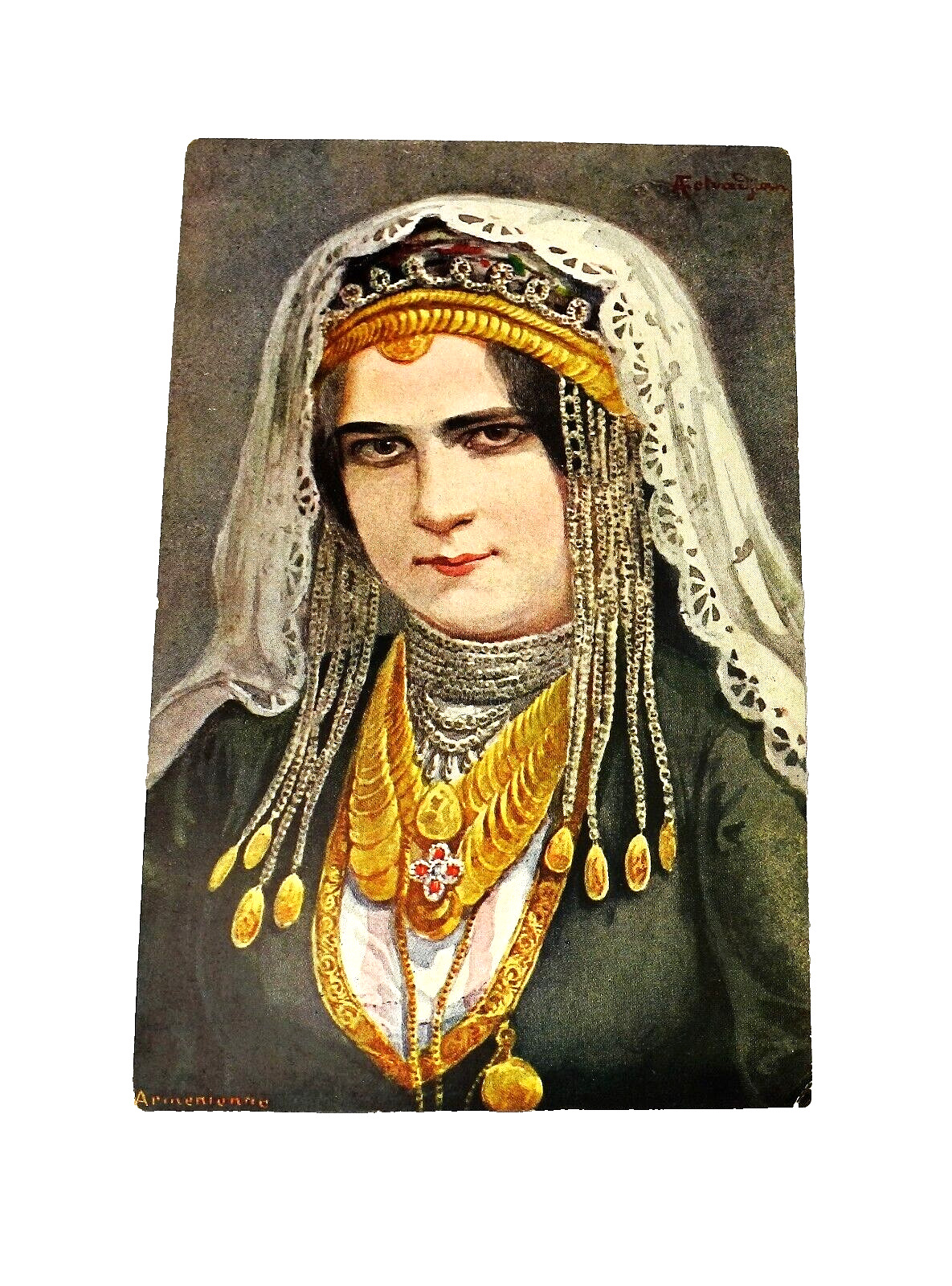 AN ARMENIAN GIRL Painting  by Fetvadjian Vintage Color Post Card