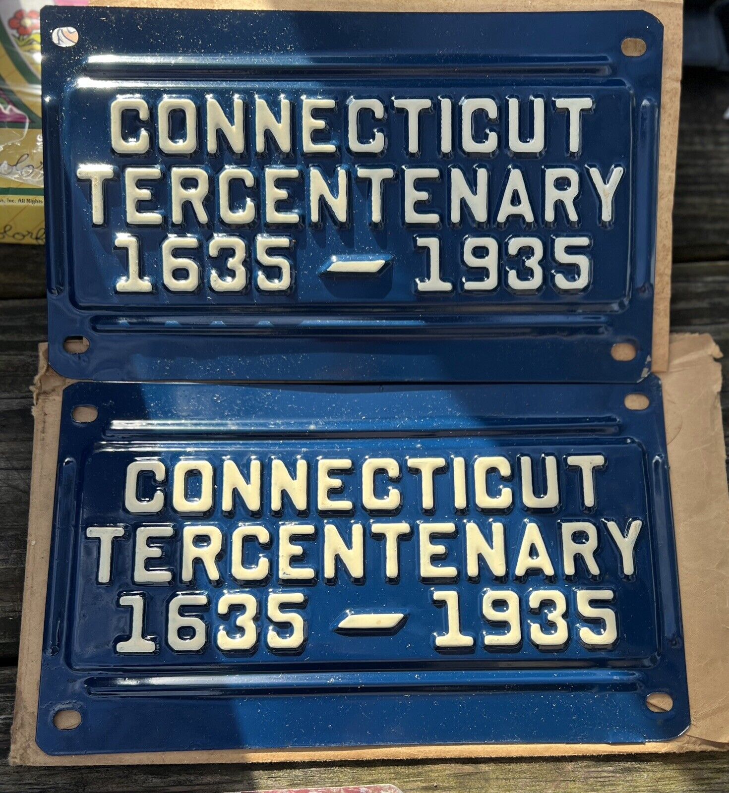 Pair of 1935 -  N O S  CONNECTICUT - TERCENTENARY - LICENSE PLATE  Set of 2