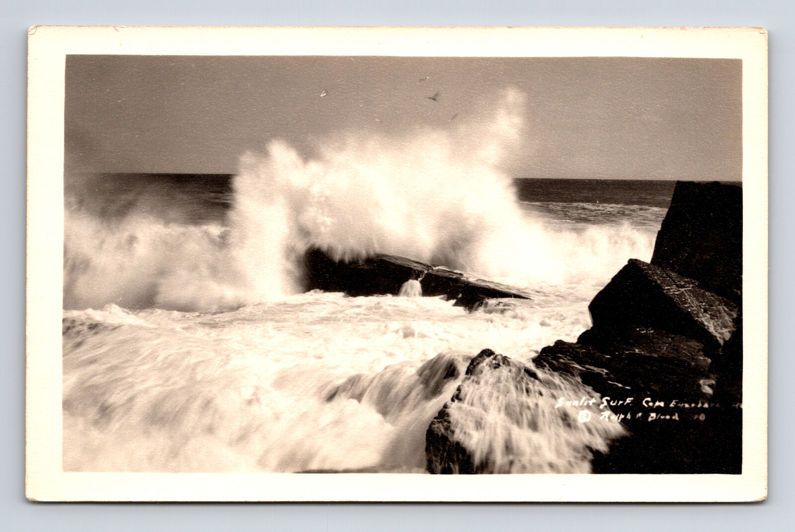 RPPC Crashing Sunlit Surft at Cape Elizabeth Maine ME Real Photo Postcard