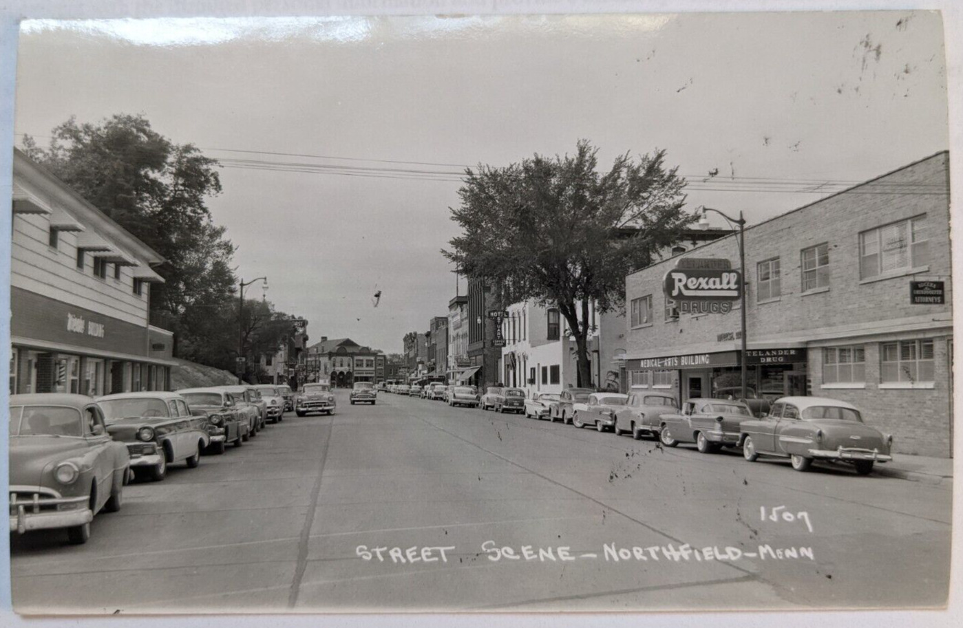 RPPC Division Street Scene in Northfield Minnesota Real Photo Postcard c1950s