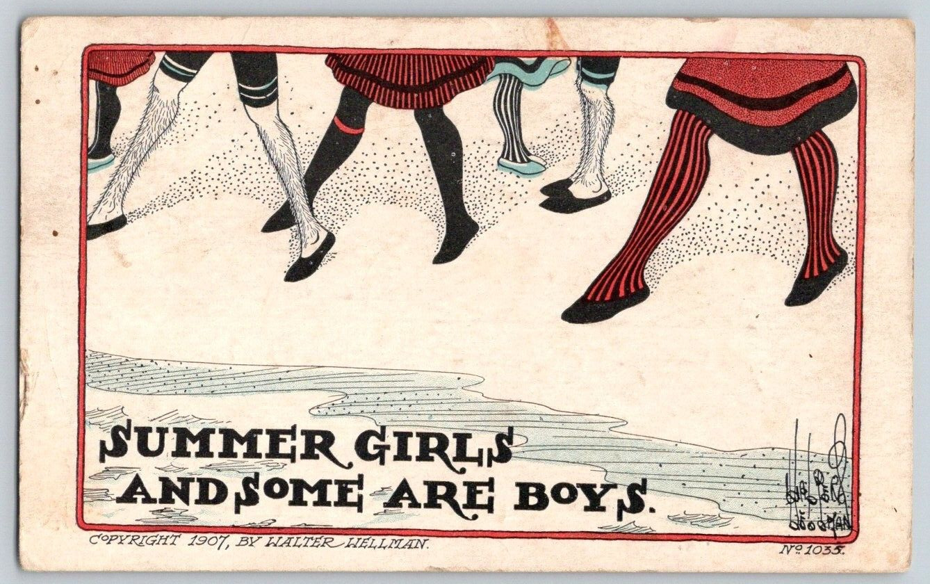 Artist Walter Wellman 1907 Comic Postcard~ Summer Girls & Some Are Boys~ Humor