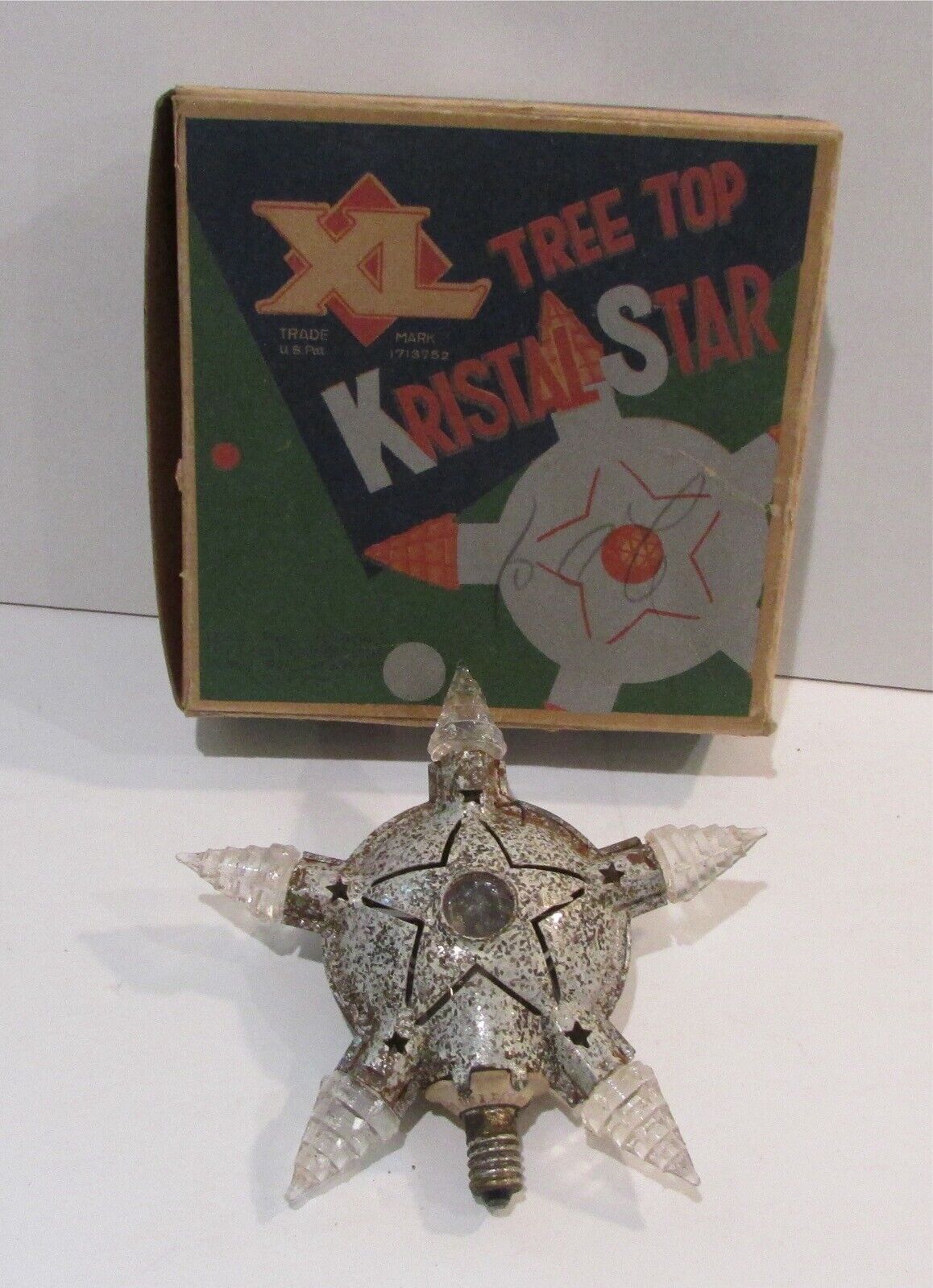 1930s C-6 Kristal Star Reliance Christmas Light XL Tree Top Clear Light With Box