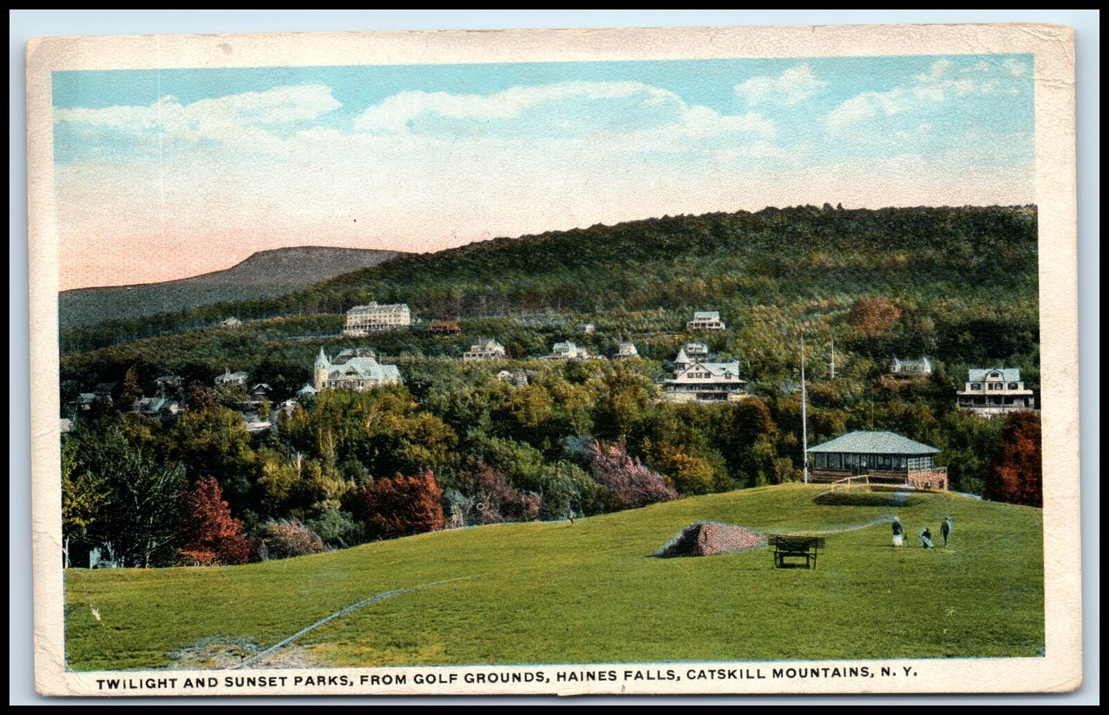 Postcard Twilight Sunset Parks Golf Grounds Catskill Posted Haines Falls NY U35