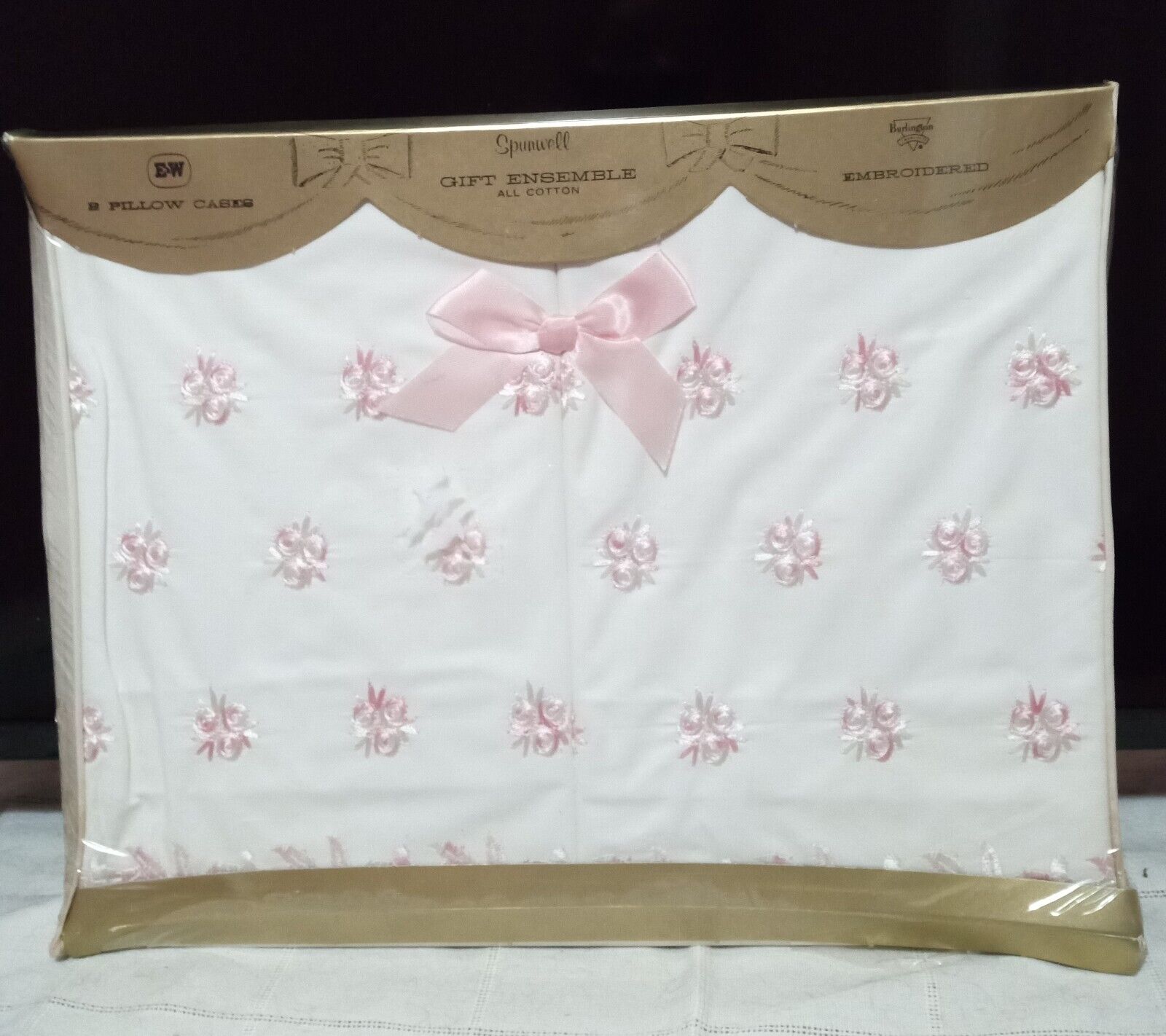 Burlington Embroidered Pillowcases New Old Stock Gift Set