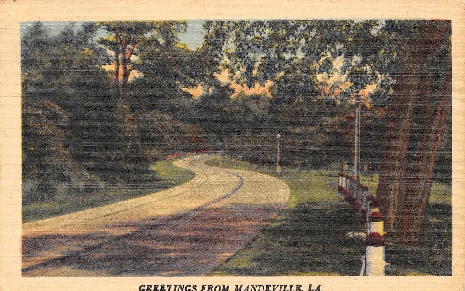 Mandeville Louisiana~Roadside Highway Greeting~1943 Postmark~Linen Postcard