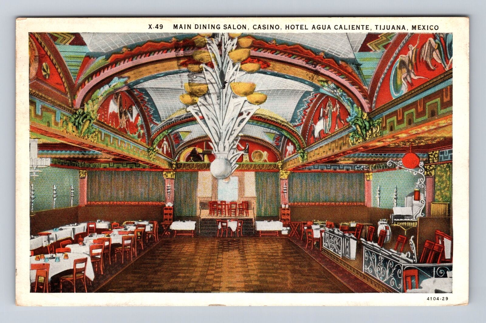 Tijuana Mexico, Main Dining, Casino Hotel Agua Caliente, Vintage c1931 Postcard