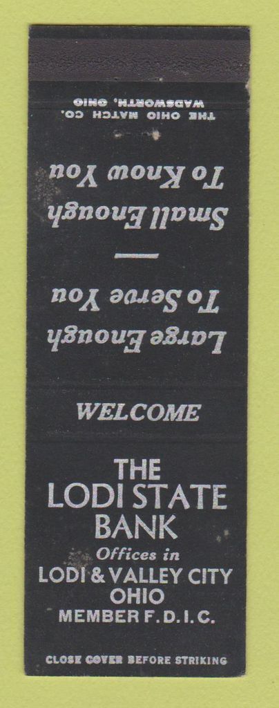 Matchbook Cover - Lodi State Bank Lodi Valley City OH