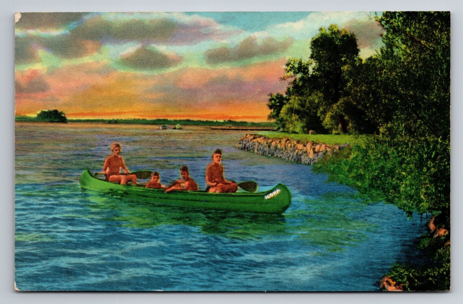 Canoeing Scene Vintage Posted 1956 Birchwood Wisconsin Postcard