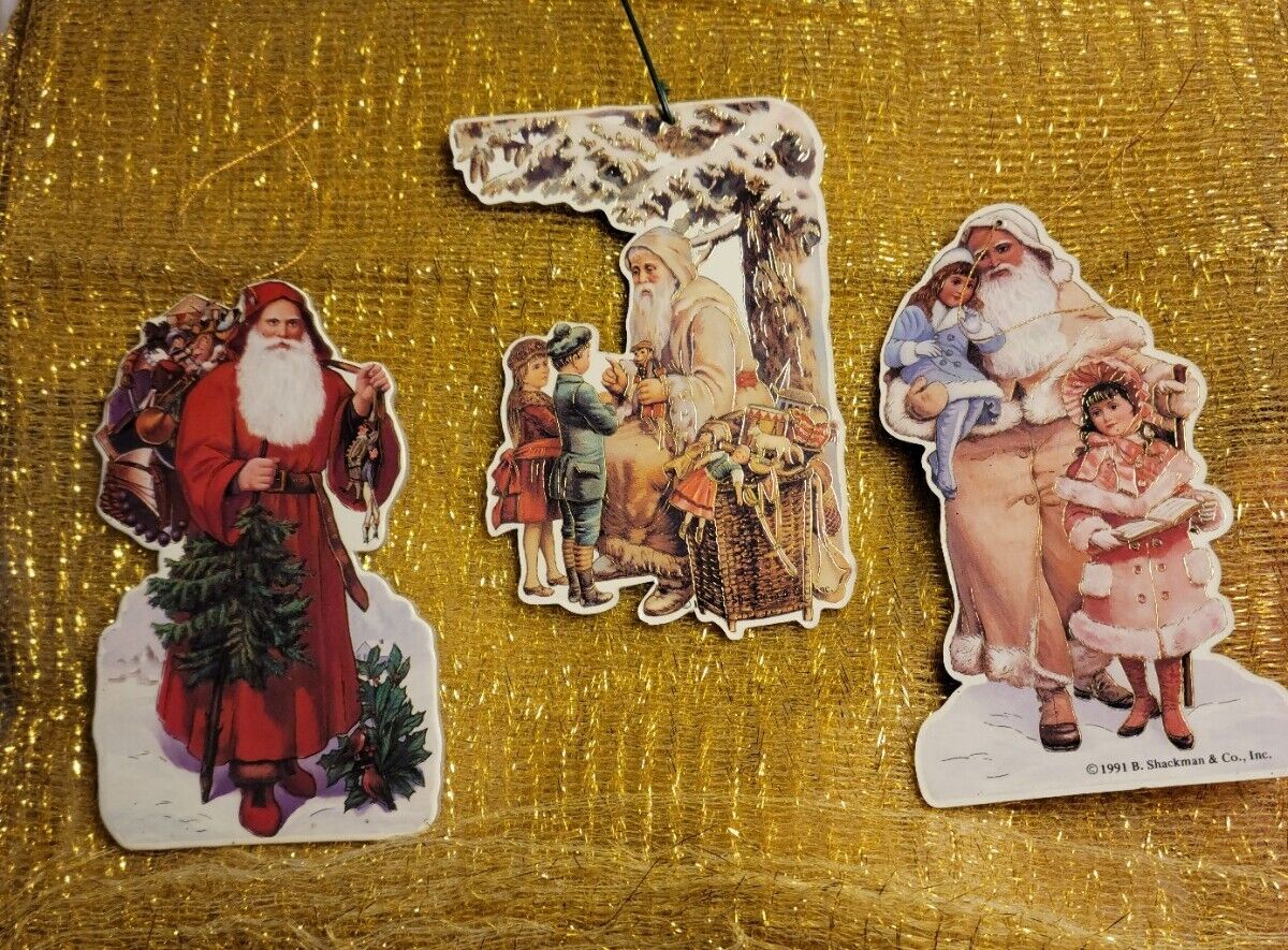 VINTAGE LOT 1990s SHACKMAN & CO TWO SIDED CHRISTMAS ORNAMENT Victorian Santa LOT