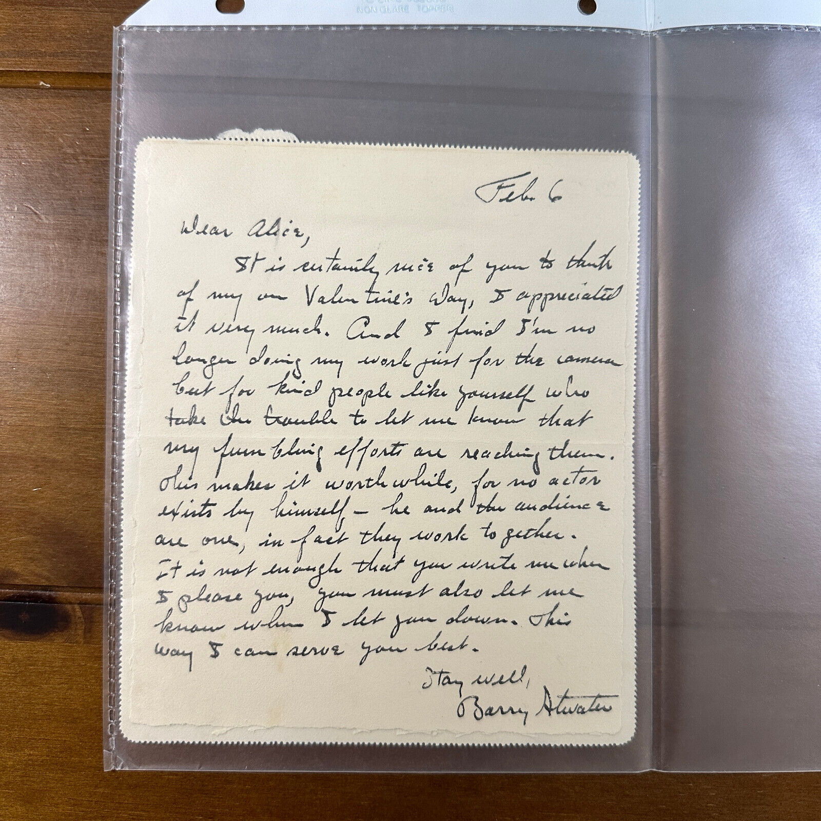 Barry Atwater Signed Autographed Letter 1957 Handwritten