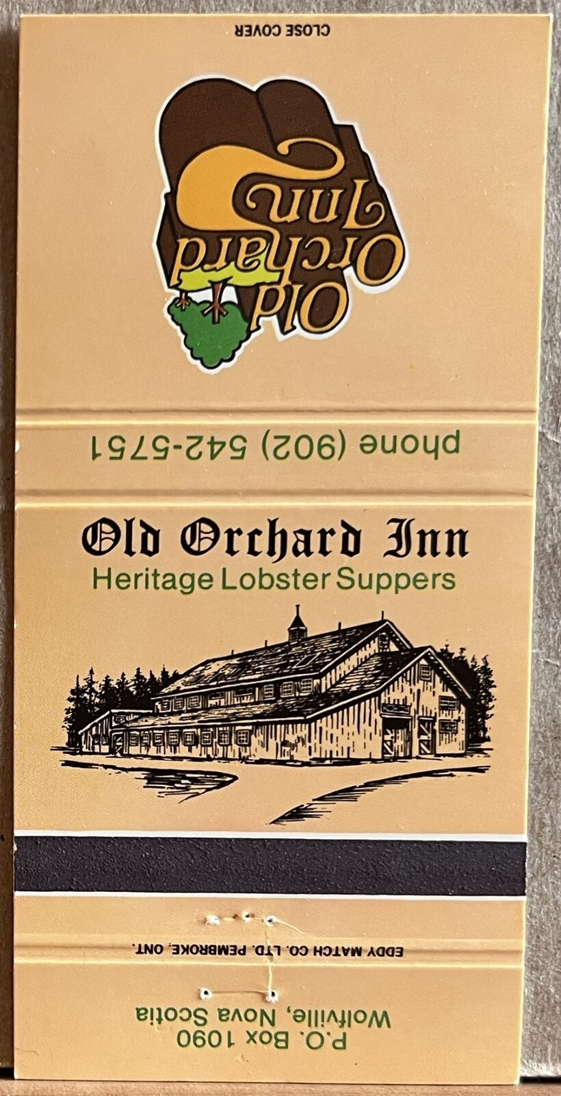 Old Orchard Inn Wolfville NS Nova Scotia Canada Vintage Matchbook Cover