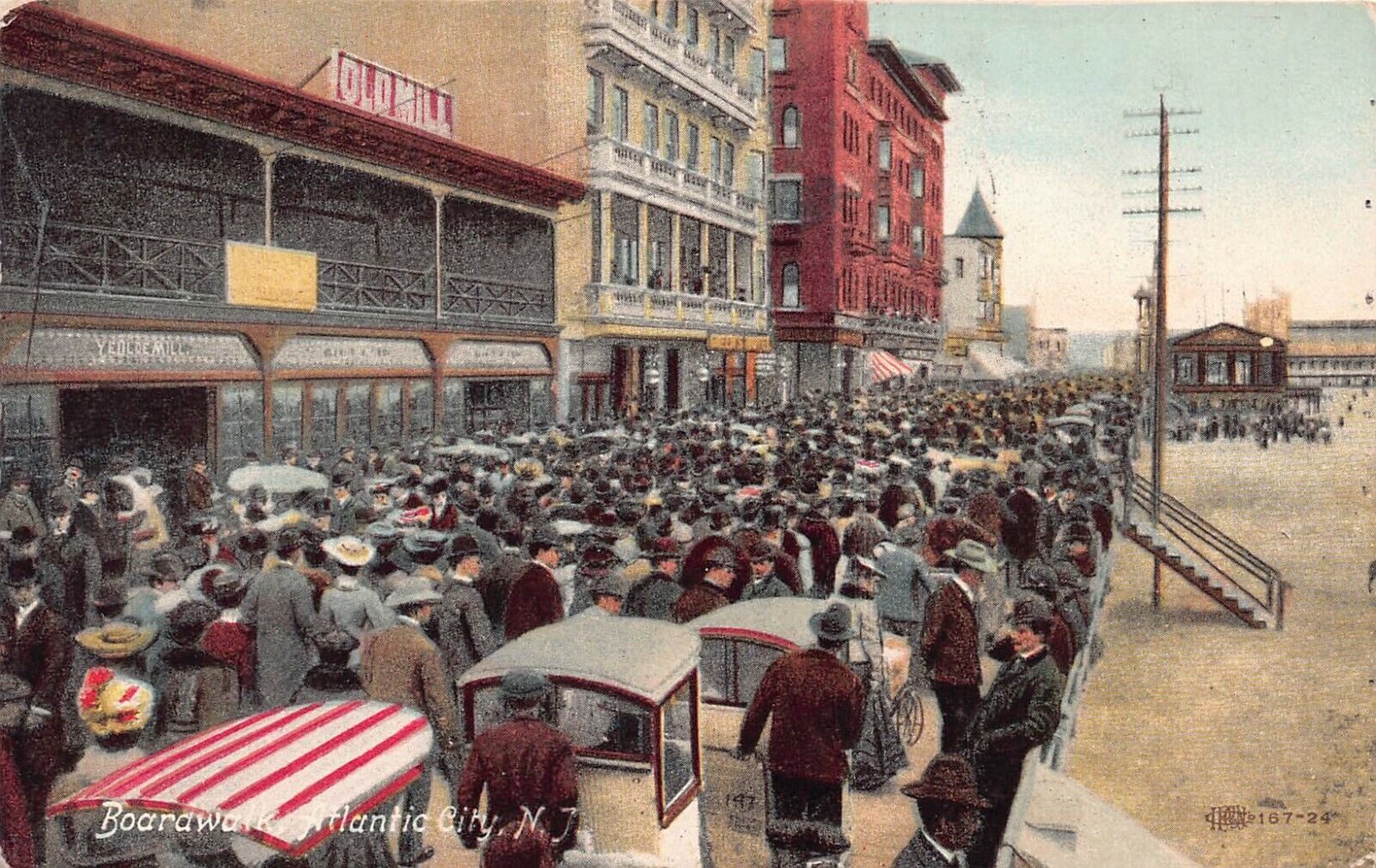 Boardwalk, Atlantic City, New Jersey, early postcard, used in 1908