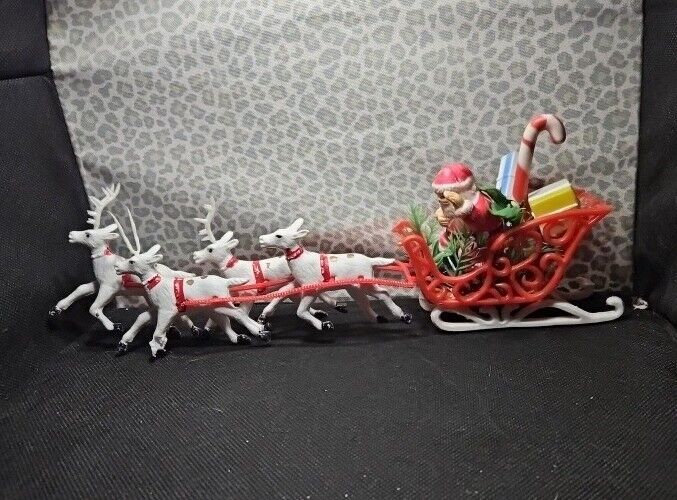 Santa and Sleigh With Reindeer Blow mold Old Vintage Neat Htf