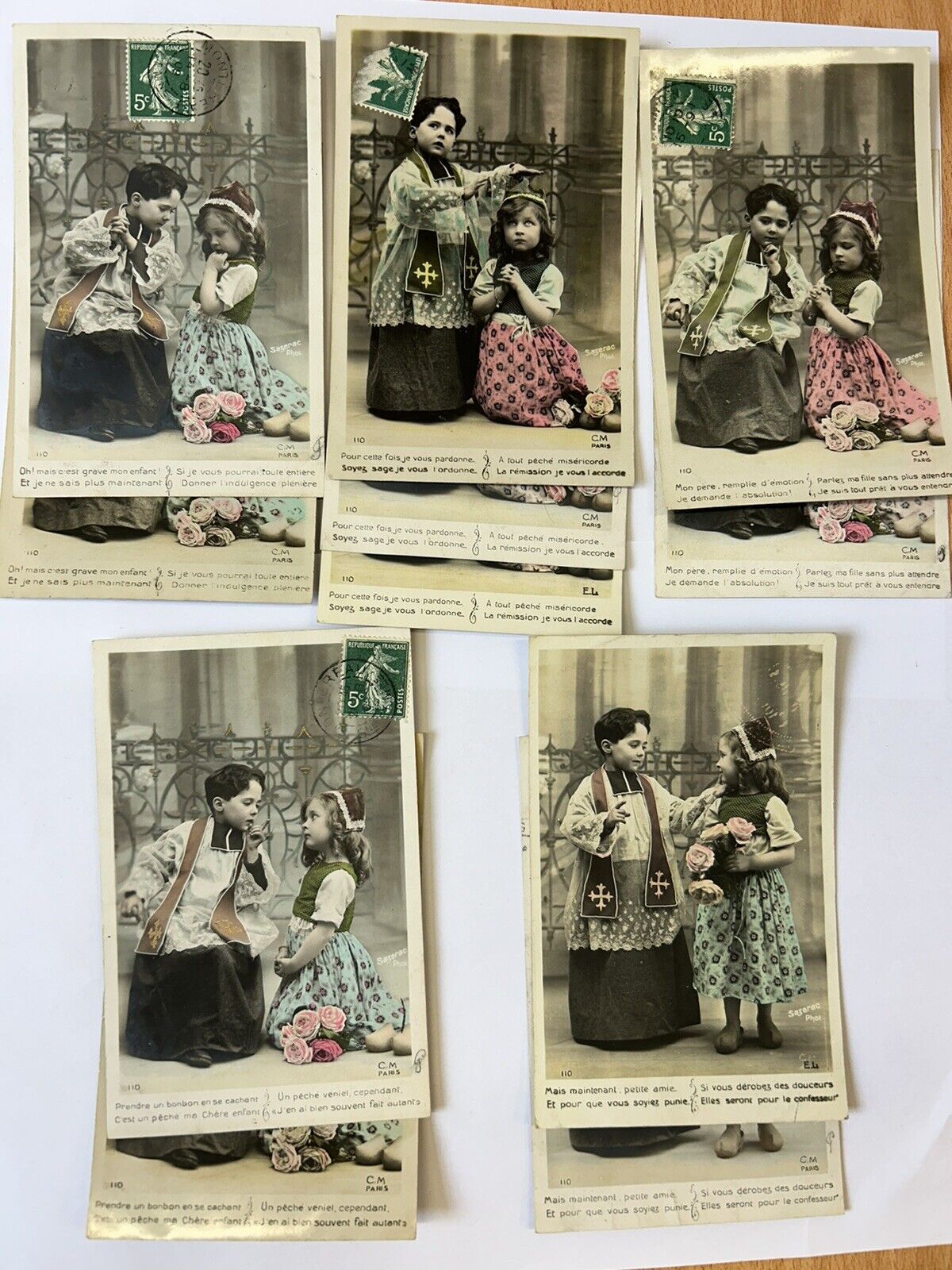 CPA Lot 11 Antique Postcards Children Confessions Sins 1909