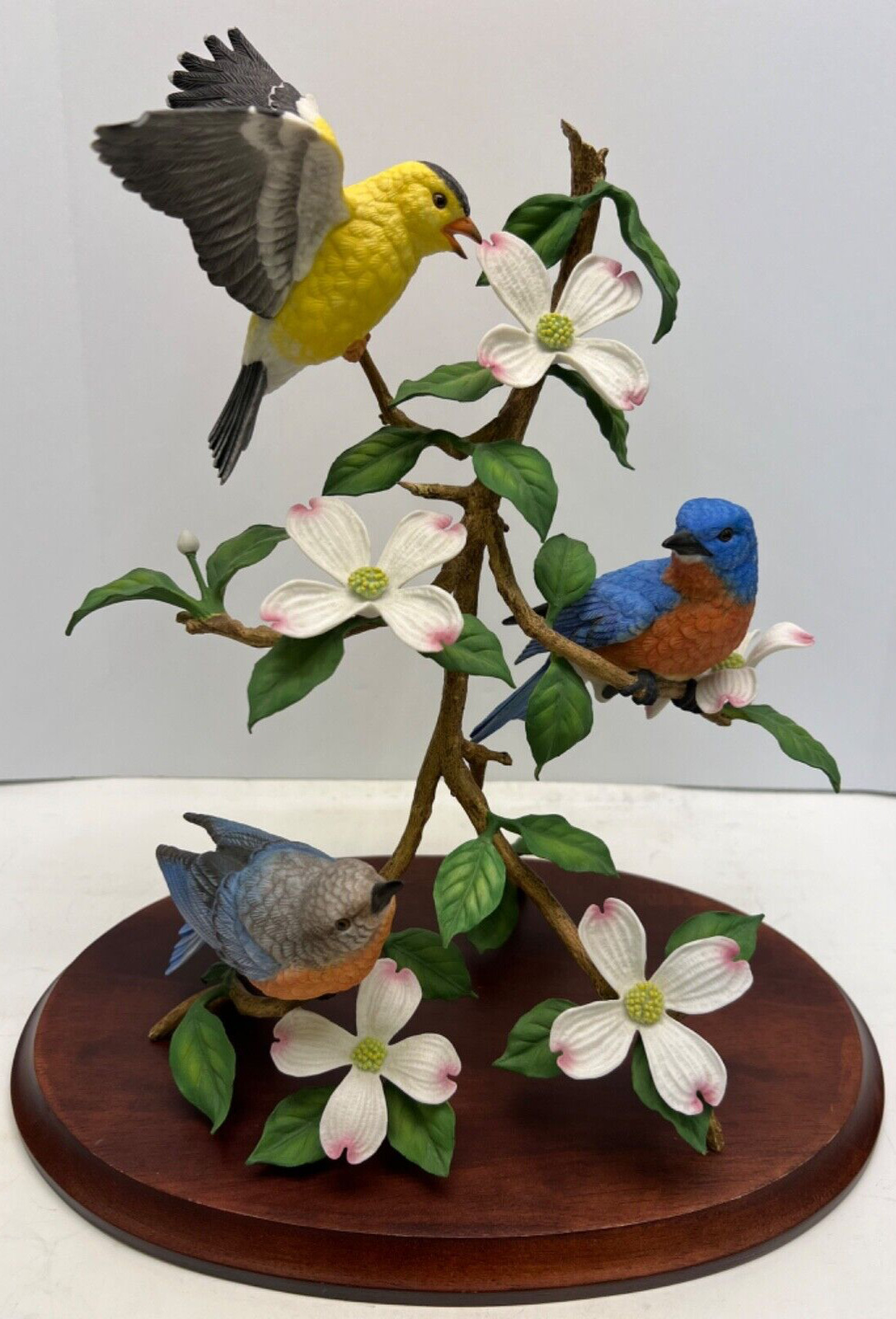 lenox porcelain three birds on dogwood branch with stand rare beautiful