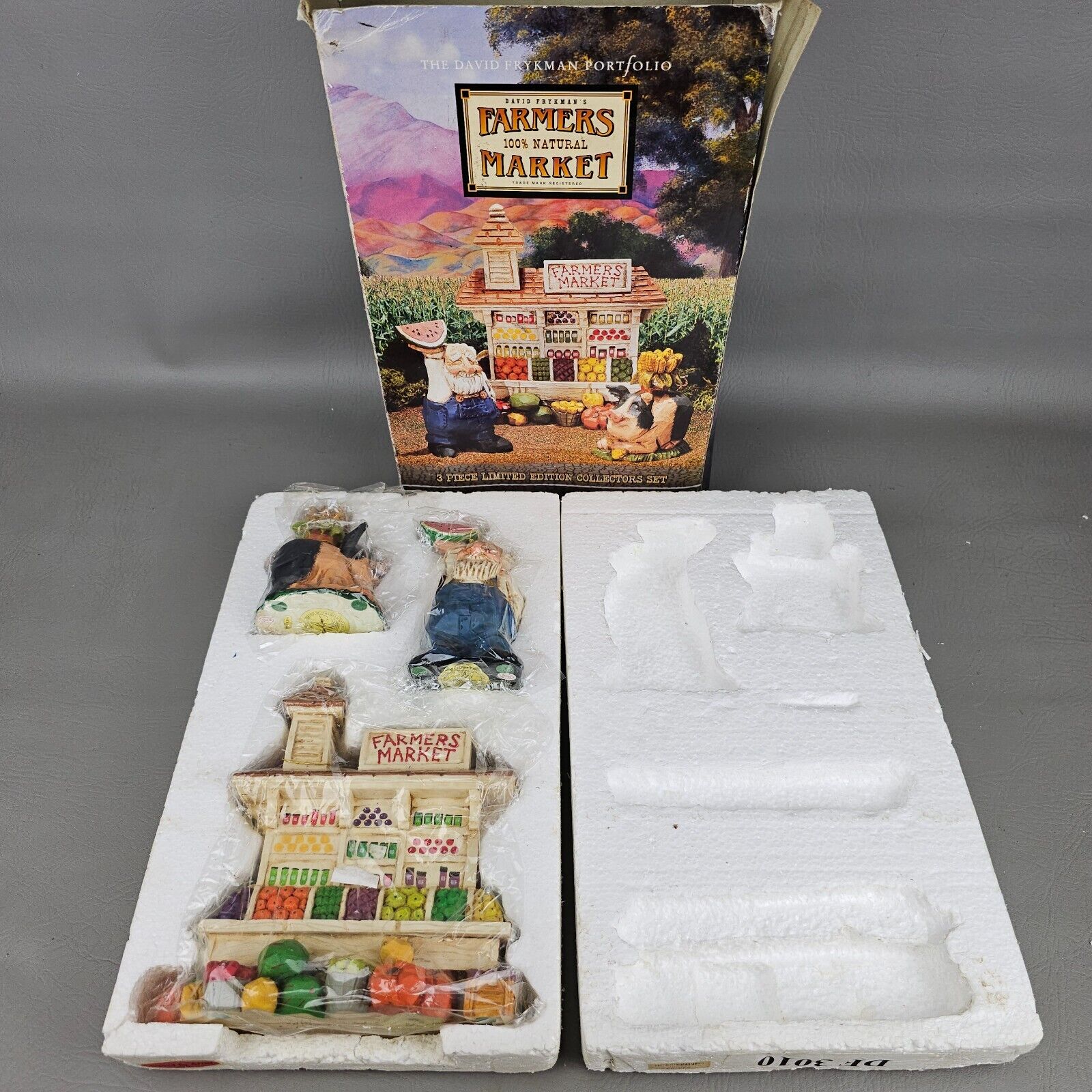 Vintage 1996 Signed David Frykman Farmer\'s 100% Natural Market 3 Piece Orig. Box