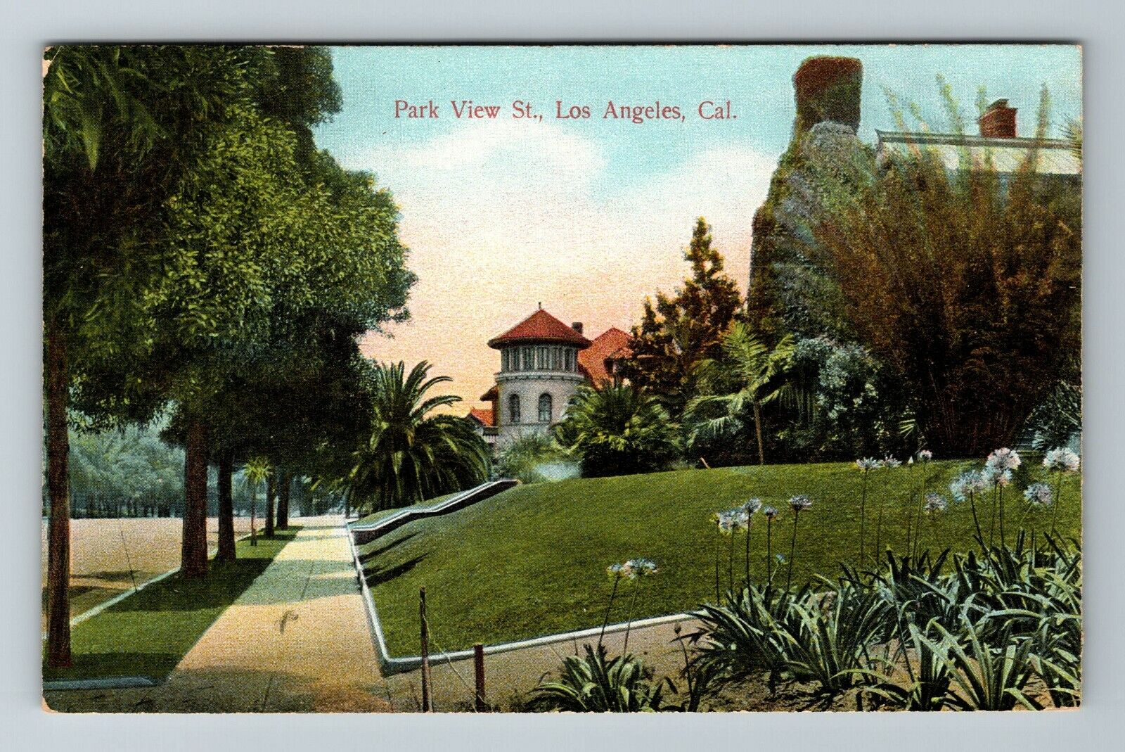 Los Angeles CA-California, Scenic Park View, Outside Path, Vintage Postcard