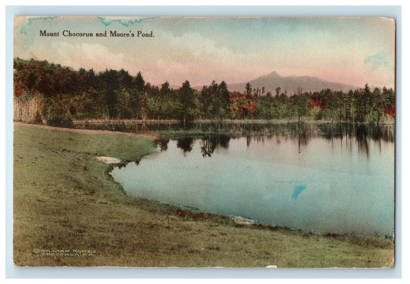 c1910's A View Of Mount Chocorua And Moore's Pond Antique Handcolored Postcard