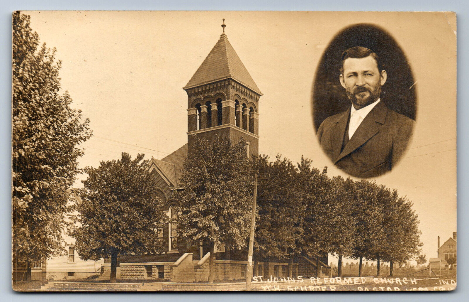 Postcard Indiana IN RPPC c.1910's St. John's Reformed Church Vera Cruz Pastor Y2