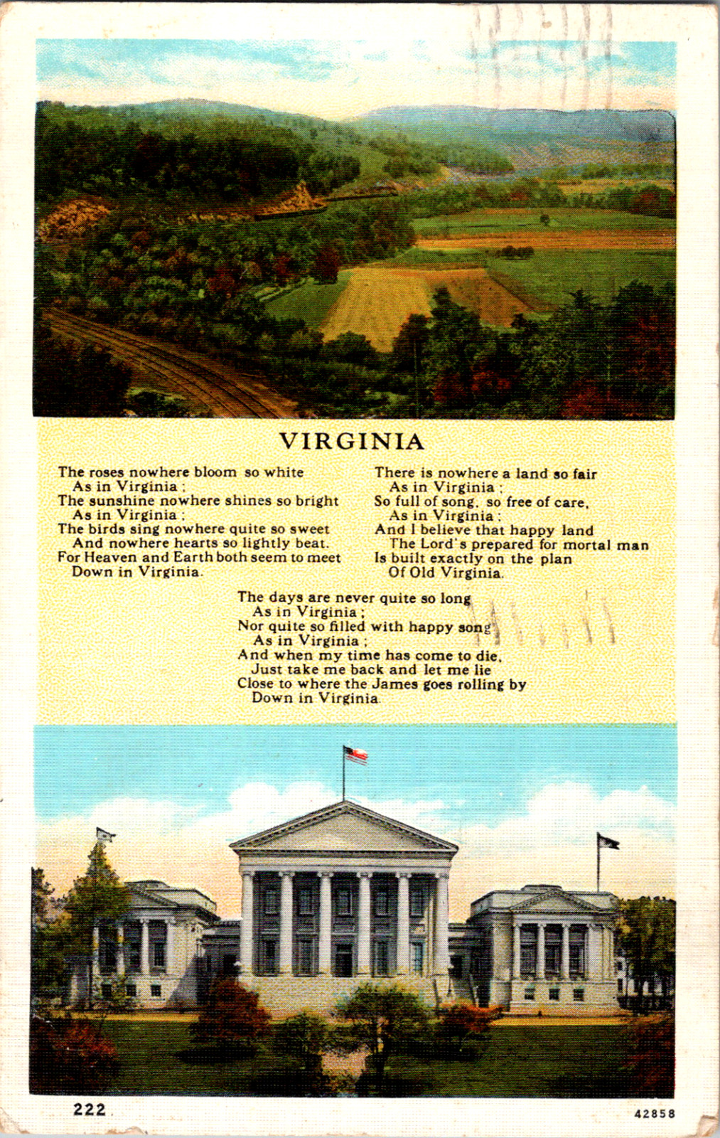 Vintage 1938 Lovely Poem Virginia Everything is Better in Virginia VA Postcard