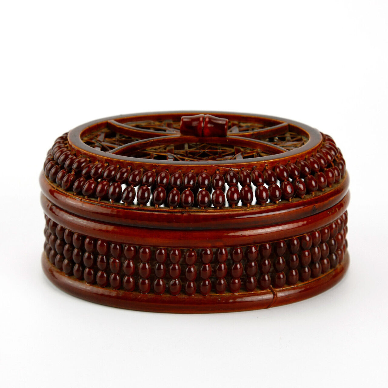 Vintage Handmade Bamboo Weaved Lacquer Trinket Box with Lid
