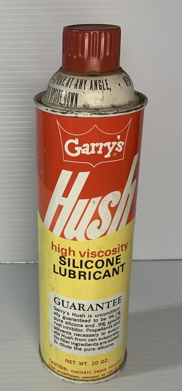 Vintage Garry\'s HUSH silicone lube. Steel Top Can. Rare Can Awesome