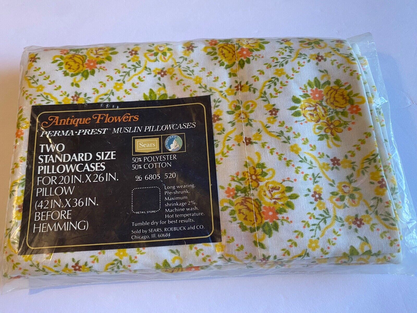 Vintage Sears Antique Flowers Pillowcases 2 Pack New