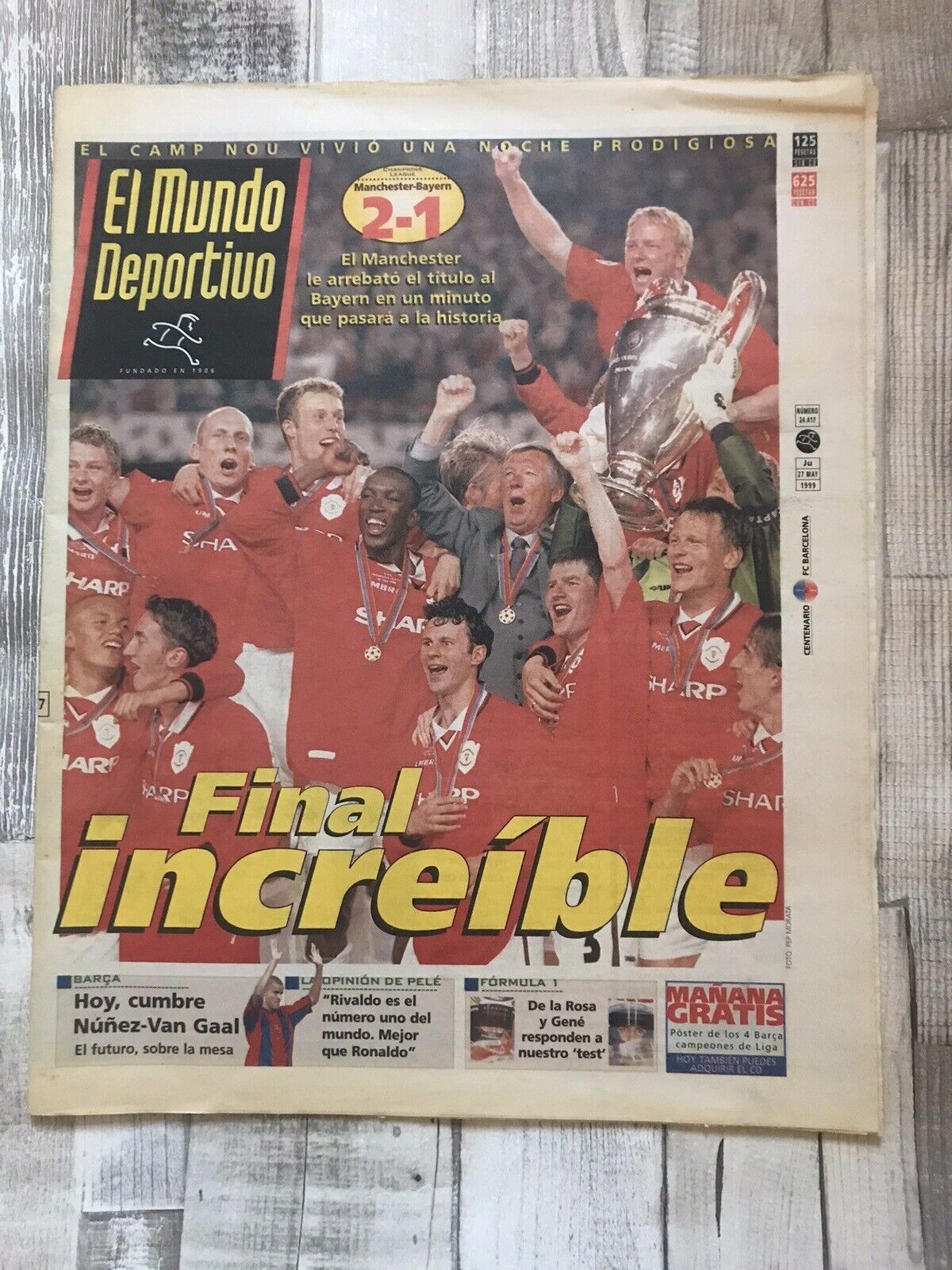 El Mundo Deportivo Newspaper May 27 1999 Manchester United Treble Winners