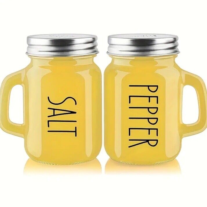 Farmhouse Salt And Pepper Shakers Kitchen Rustic Glass YELLOW 4oz W/ Lids