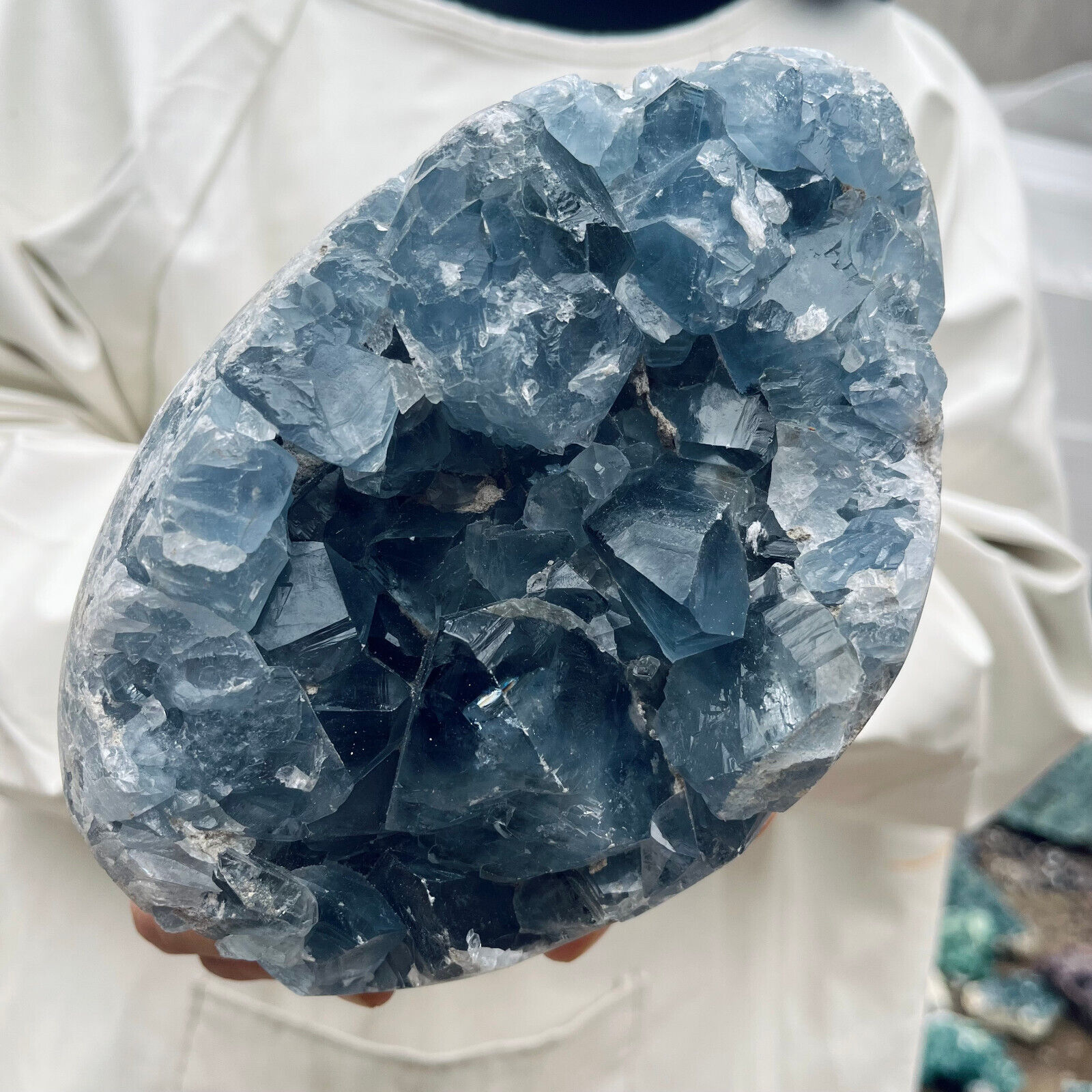 7.6lb Large Natural Blue Celestite Crystal Geode Quartz Cluster Mineral Specime