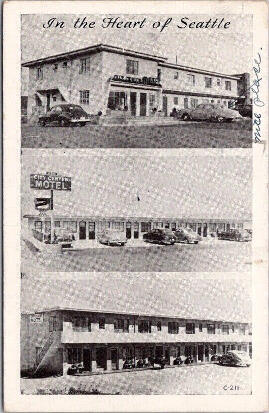 1950 SEATTLE, Washington Postcard CITY CENTER MOTEL Highway 99 *Writing on Front